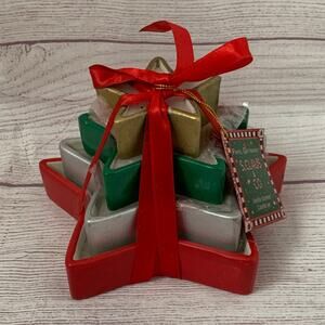 Vintage Papel Giftware Stacked Star Candle Set Ceramic Christmas Holiday Decor